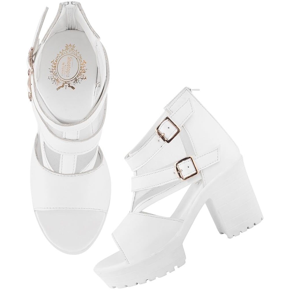 Shoetopia Strappy White Heeled Sandals For Women & Girls /Eu36