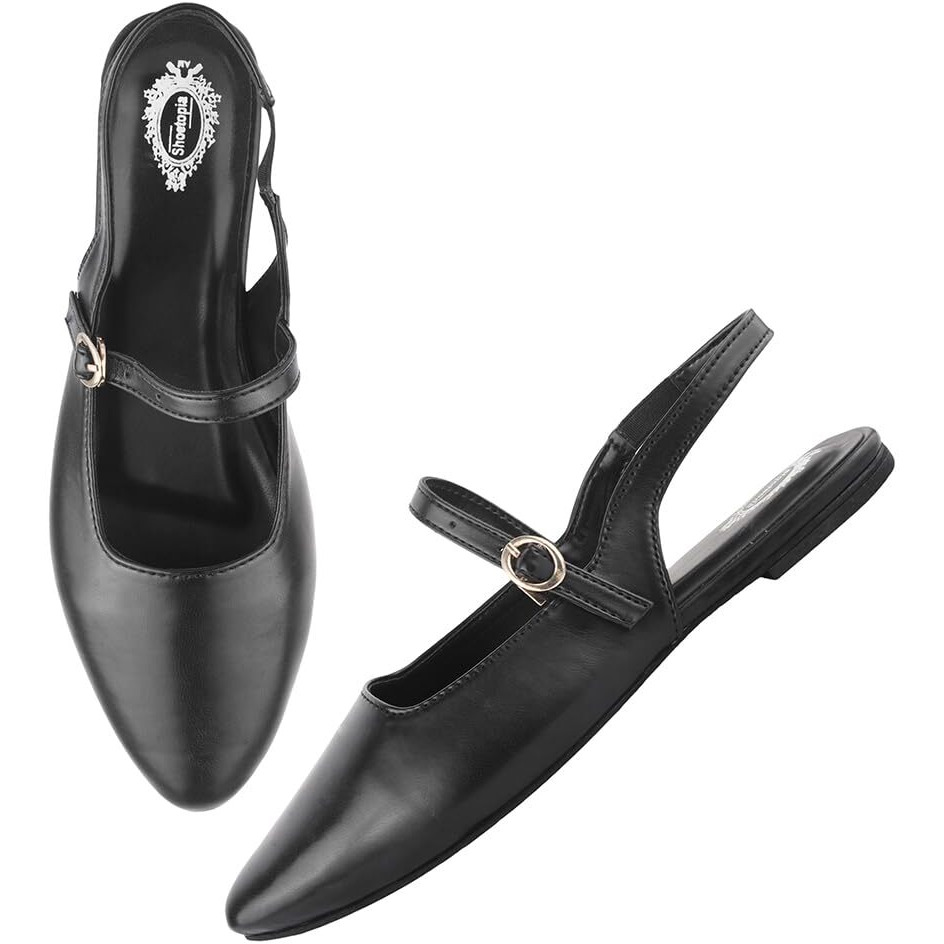 Women's Pointed-Toe Flats  Stylish Slingback Ballerina Shoes With Adjustable Strap  Casual & Office Wear Black Eu41