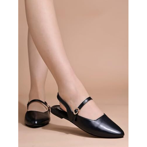 Women's Pointed-Toe Flats  Stylish Slingback Ballerina Shoes With Adjustable Strap  Casual & Office Wear Black Eu41