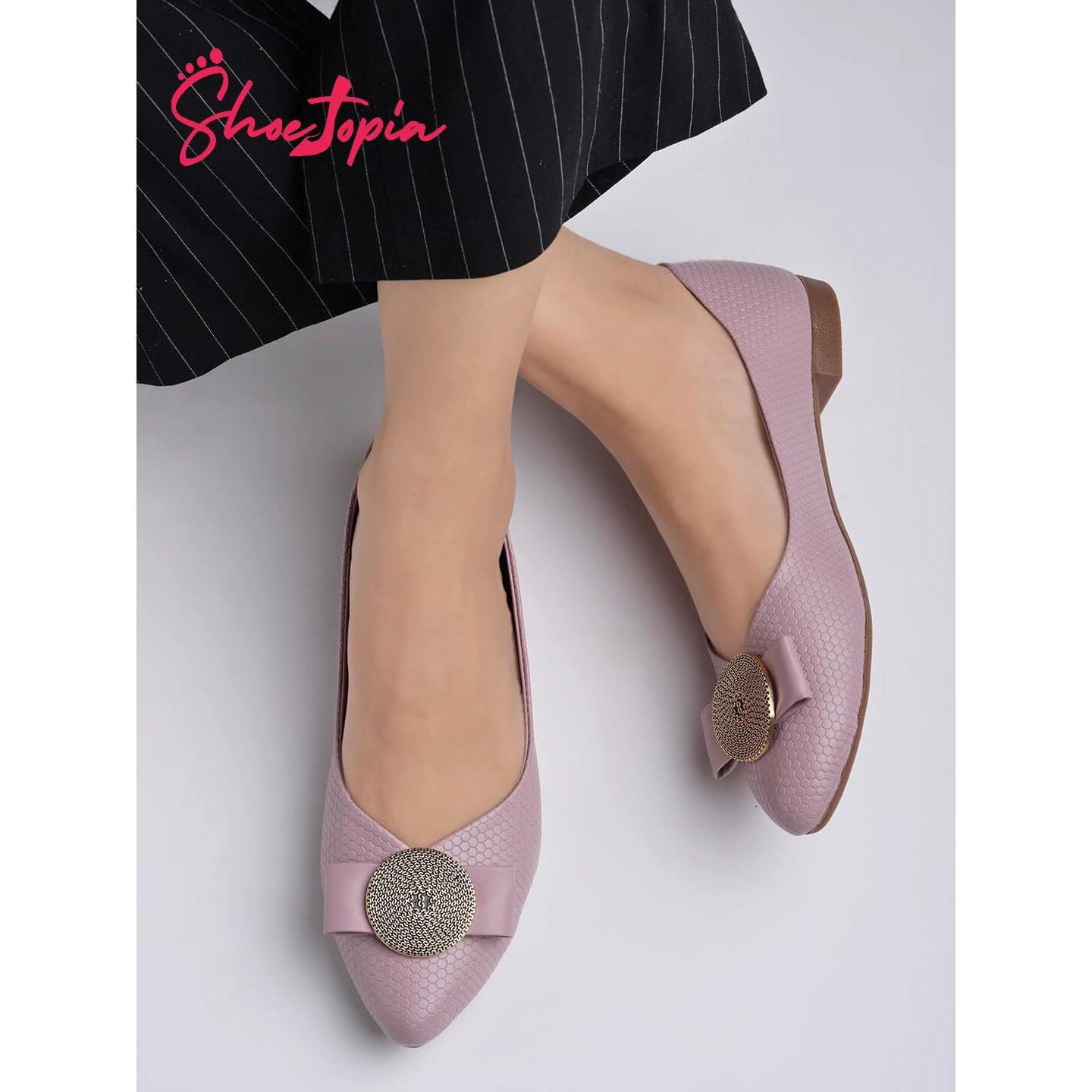 Shoetopia Oversized Bow Detailed Mauve Bellies For Girls-Eu38