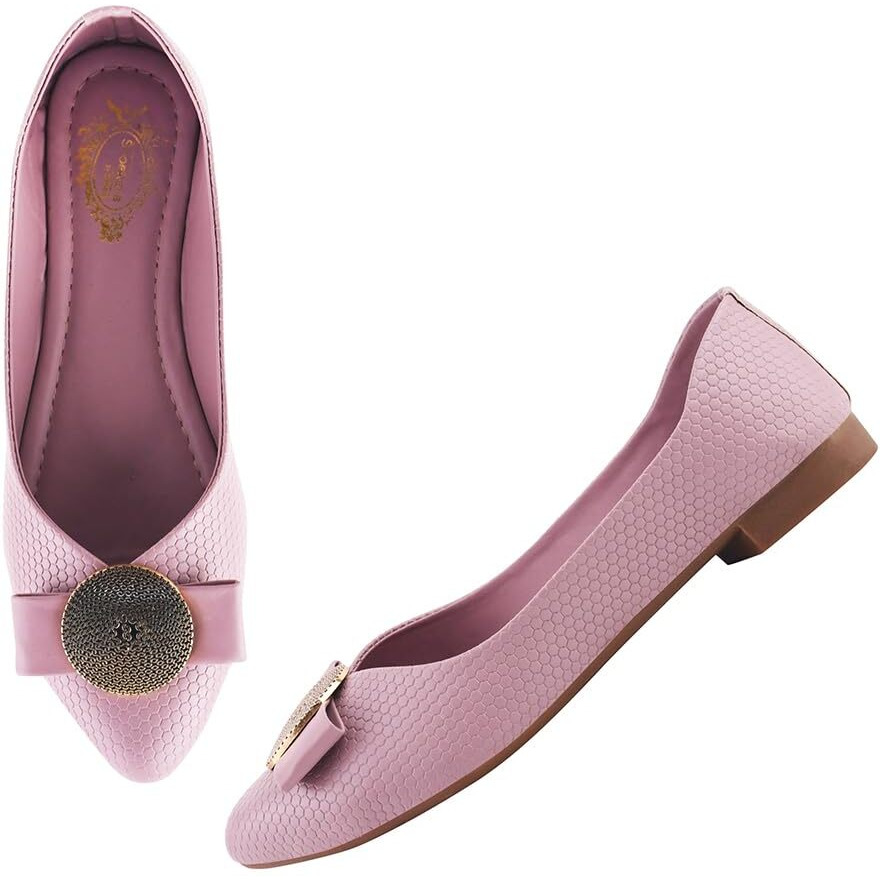 Shoetopia Oversized Bow Detailed Mauve Bellies For Girls-Eu37