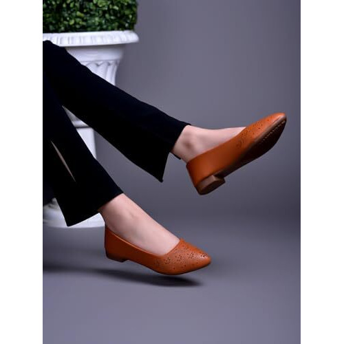 Shoetopia Textured Tan Ballerinas For Women & Girls /Eu36