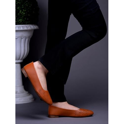 Shoetopia Textured Tan Ballerinas For Women & Girls /Eu36