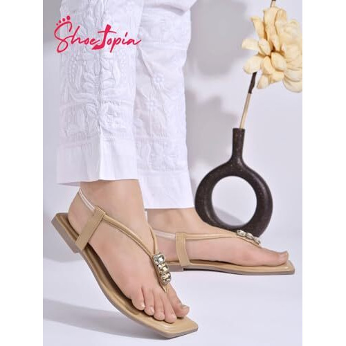 Shoetopia Women's Girls-Snd-131 Flat Sandal-5 Kids Uk (Girls-Snd-131-Beige)-Eu38