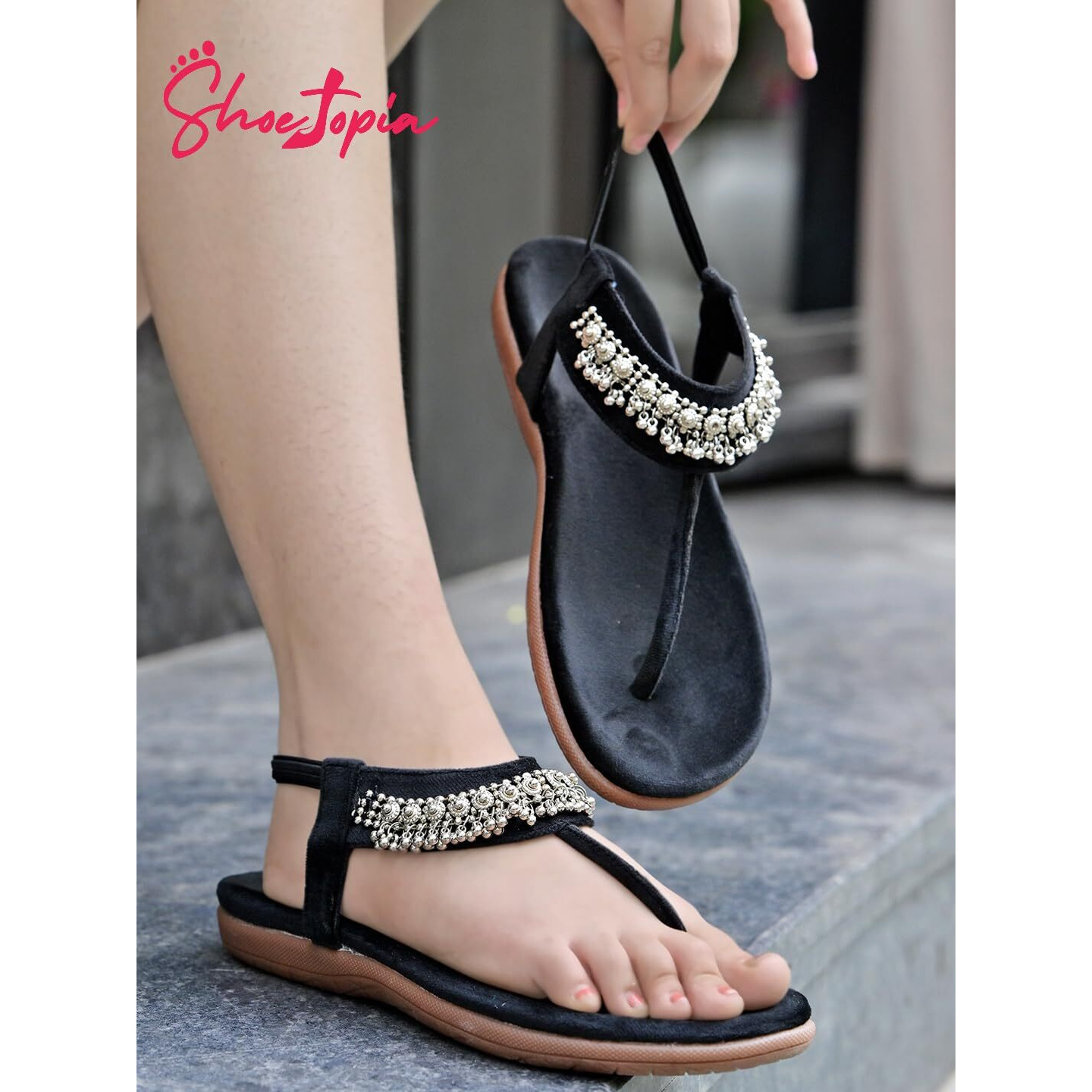 Shoetopia Women's Flat Sandal-7 Kids Uk (Snd-Jhoomer-Black)-Eu40