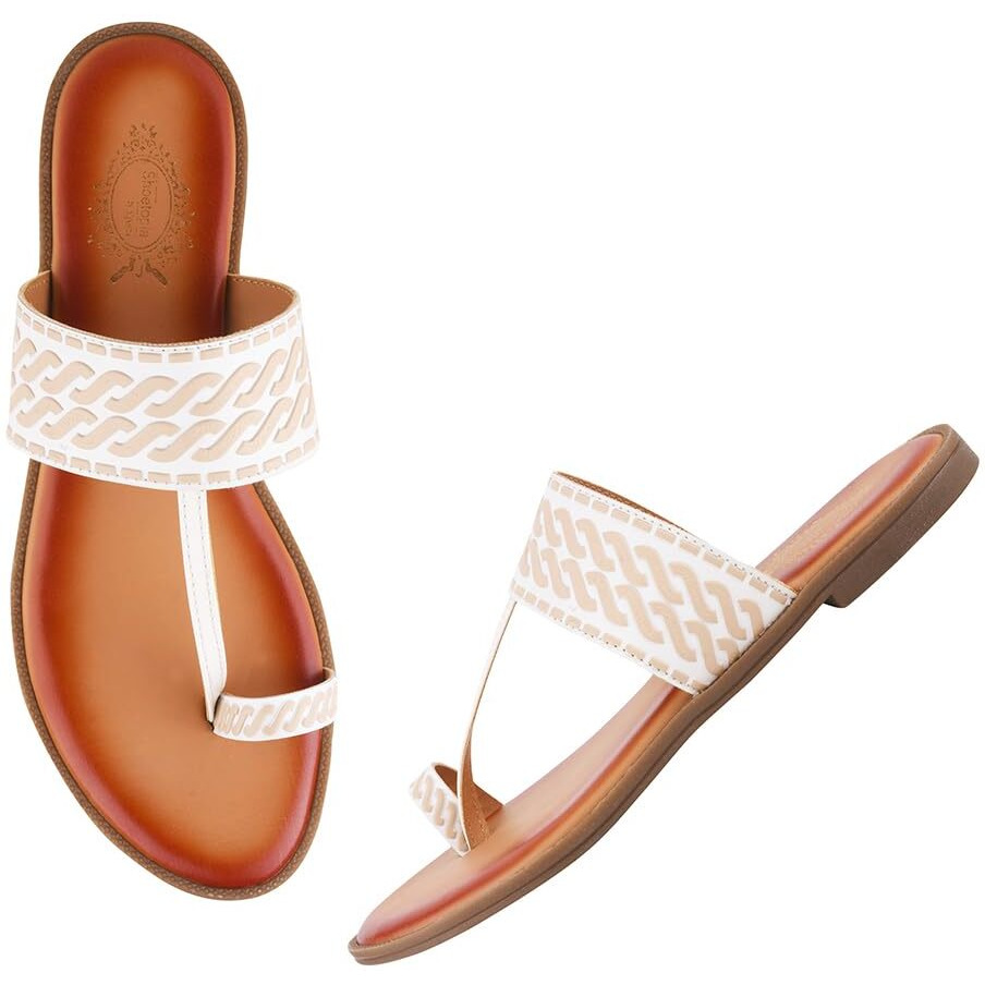 Shoetopia Women's Kolhapuri-166 Flat Sandal-4 Kids Uk (Kolhapuri-166-White)-Eu37