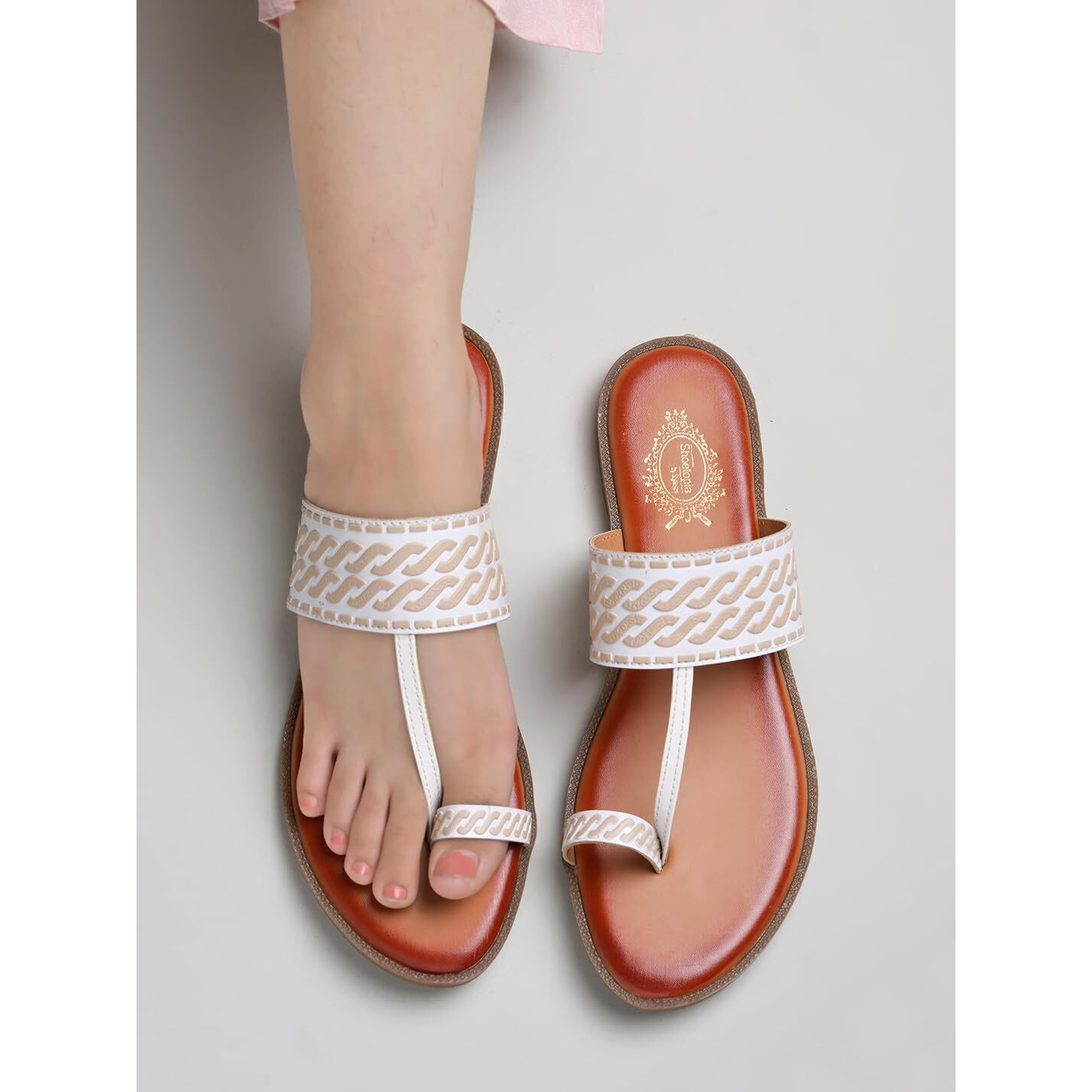 Shoetopia Women's Kolhapuri-166 Flat Sandal-4 Kids Uk (Kolhapuri-166-White)-Eu37