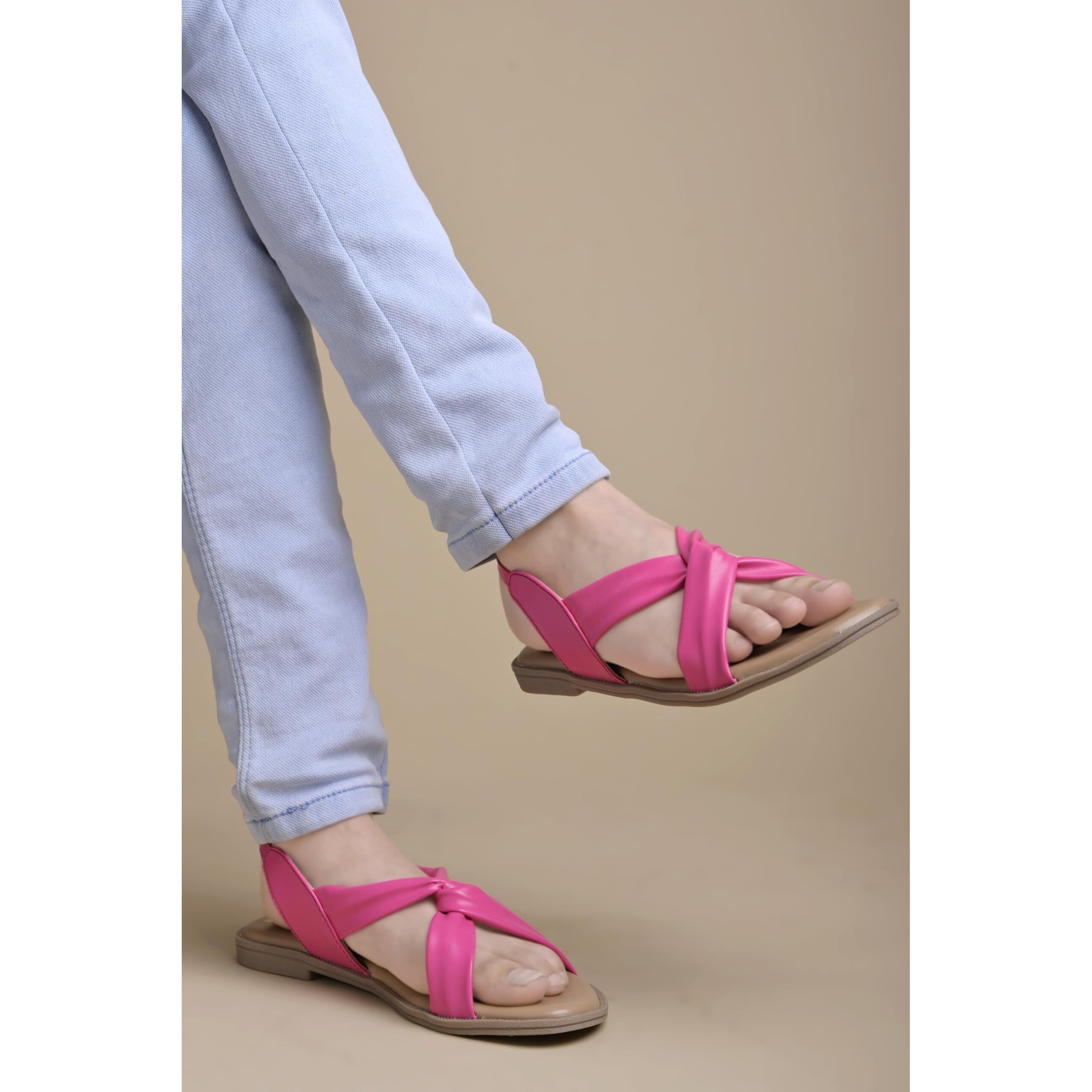 Shoetopia Cross Strap Magenta Flat Sandals For Women & Girls -Eu37