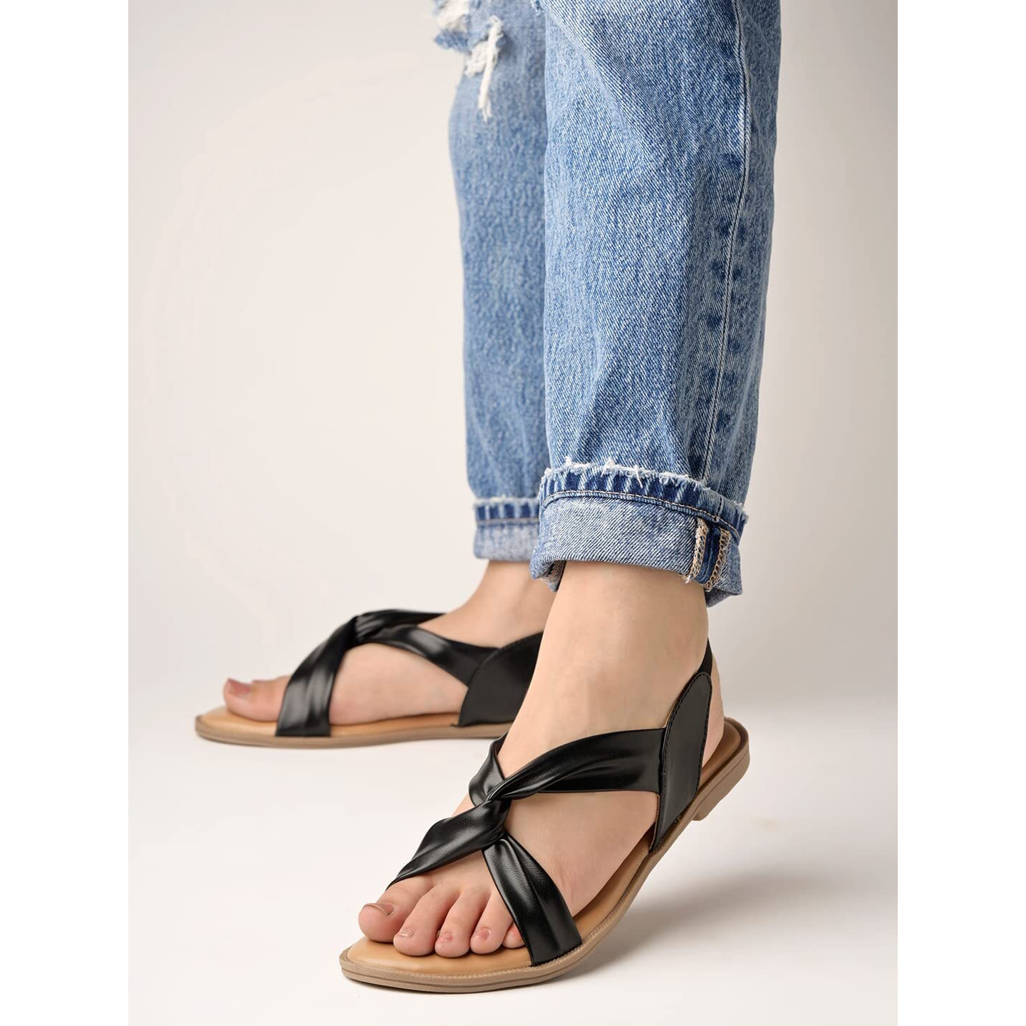 Shoetopia Cross Strap Black Flat Sandals For Women & Girls /Uk3