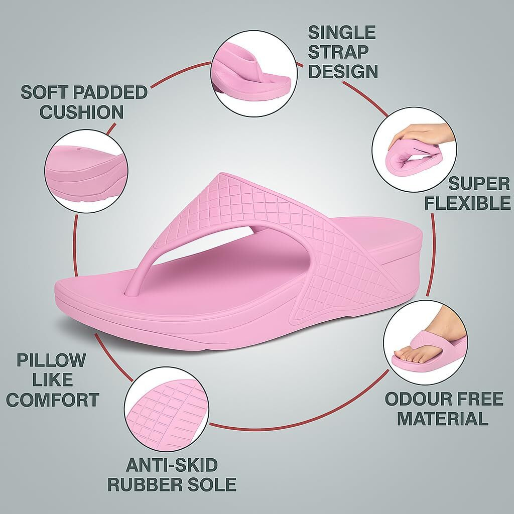 Ortho Joy Eva Slipper For Women || Waterproof & Everyday Flip Flops For Ladies || Slippers With Cushion Foot Bed || Anti-Slip Sole || Sweat Free