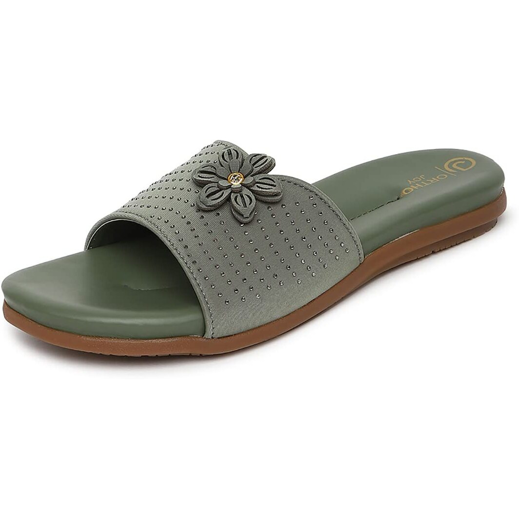 Ortho Joy Fancy Doctor Slipper For Women | Stylish Comfortable Footwear For Women Green Color