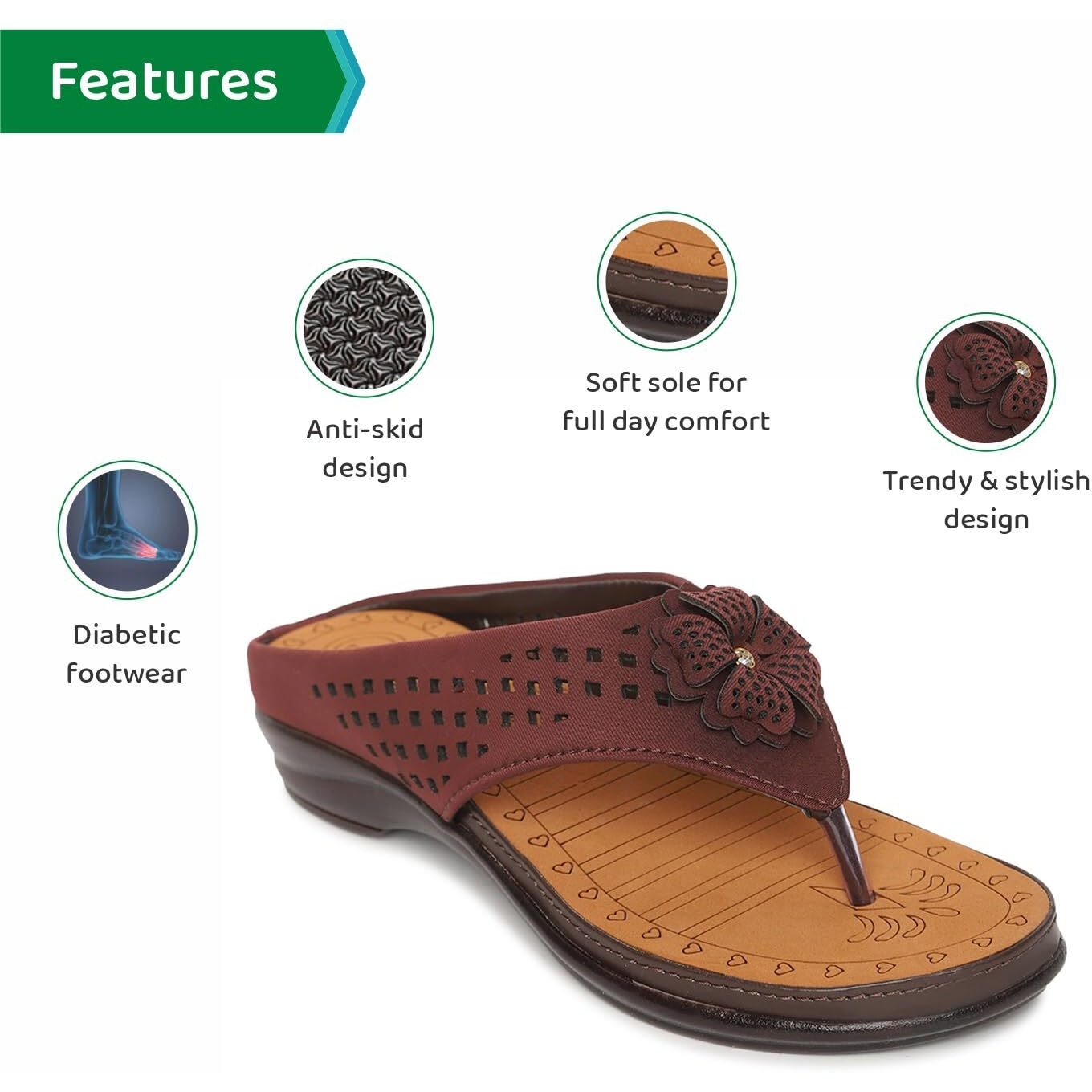 Ortho Joy Brown Fancy Soft Women's Doctor Slippers