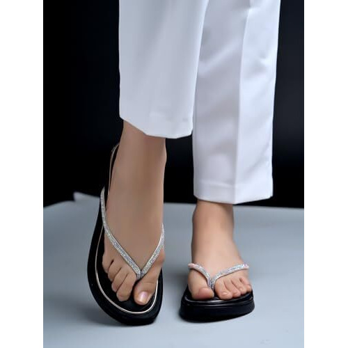 Shoetopia Embellished Strap Black Flats For Women & Girls /Eu38