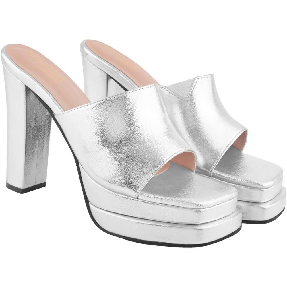 Shoetopia Women's Platform Heel Sandal, 5, Silver