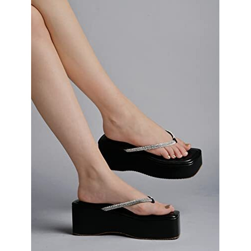 Shoetopia Girls P-Chain Black Wedge Sandal - 7 Uk (Girls-P-Chain-Black)