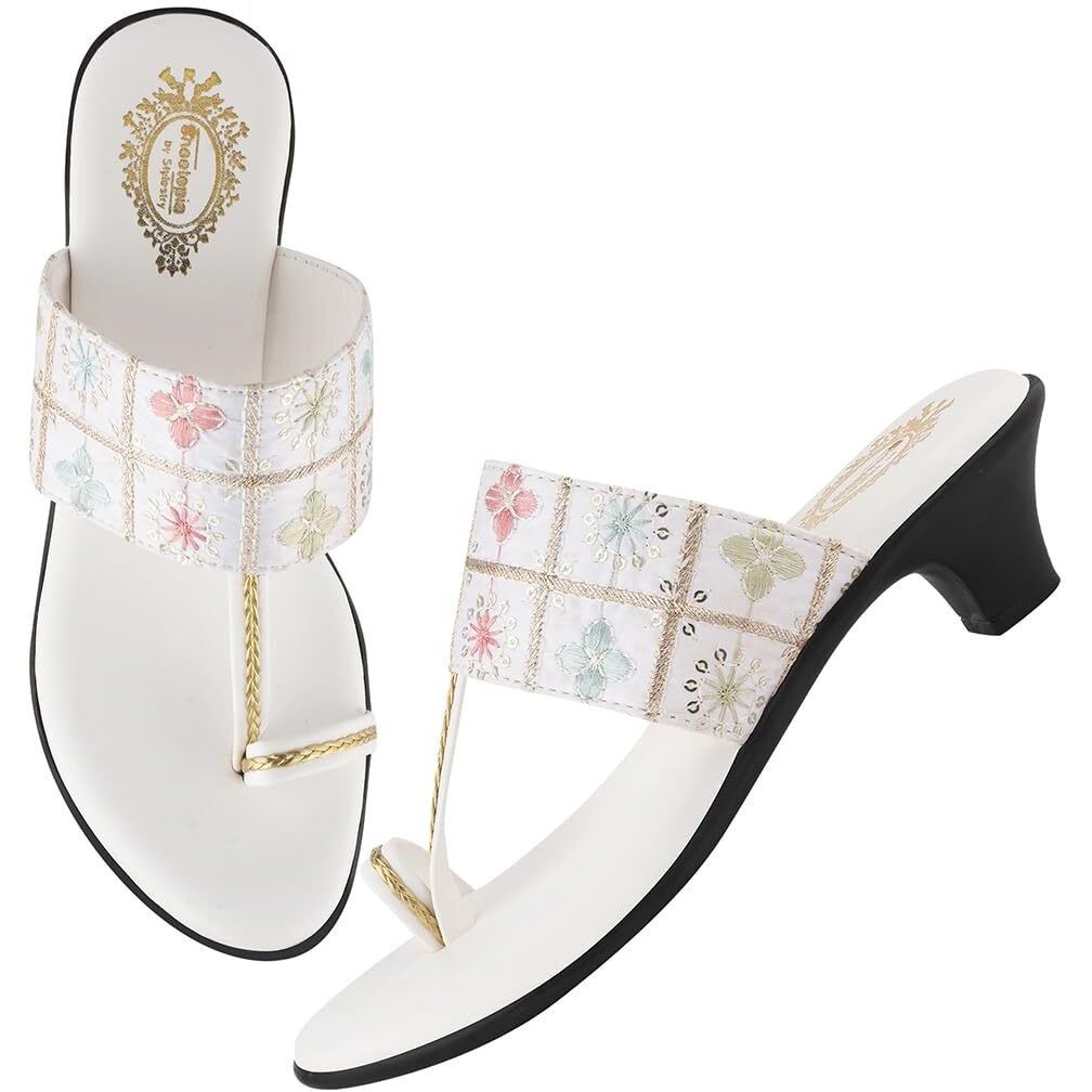 Shoetopia Classic Heeled White Kolhapuri For Women & Girls /Eu41