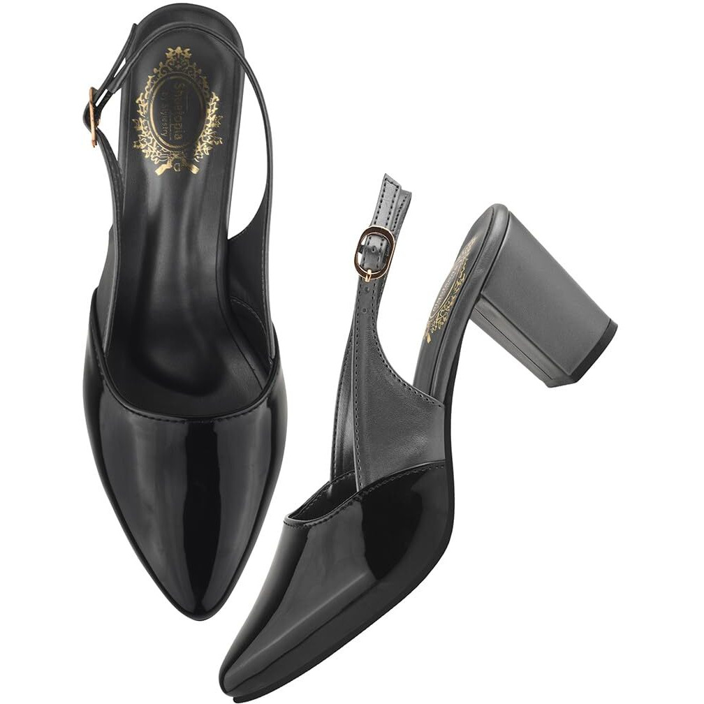 Shoetopia Smart Casual Glossy Upper Detailed Black Pumps For Women & Girls /Eu39