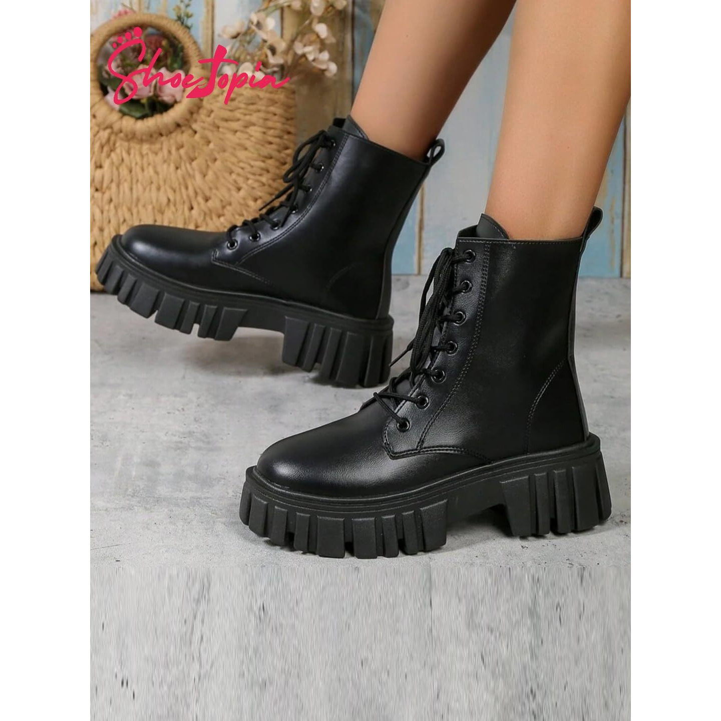 Shoetopia Women's Ankle Boot-7 Kids Uk (Girls-Bt-Tank-Black)-Eu40