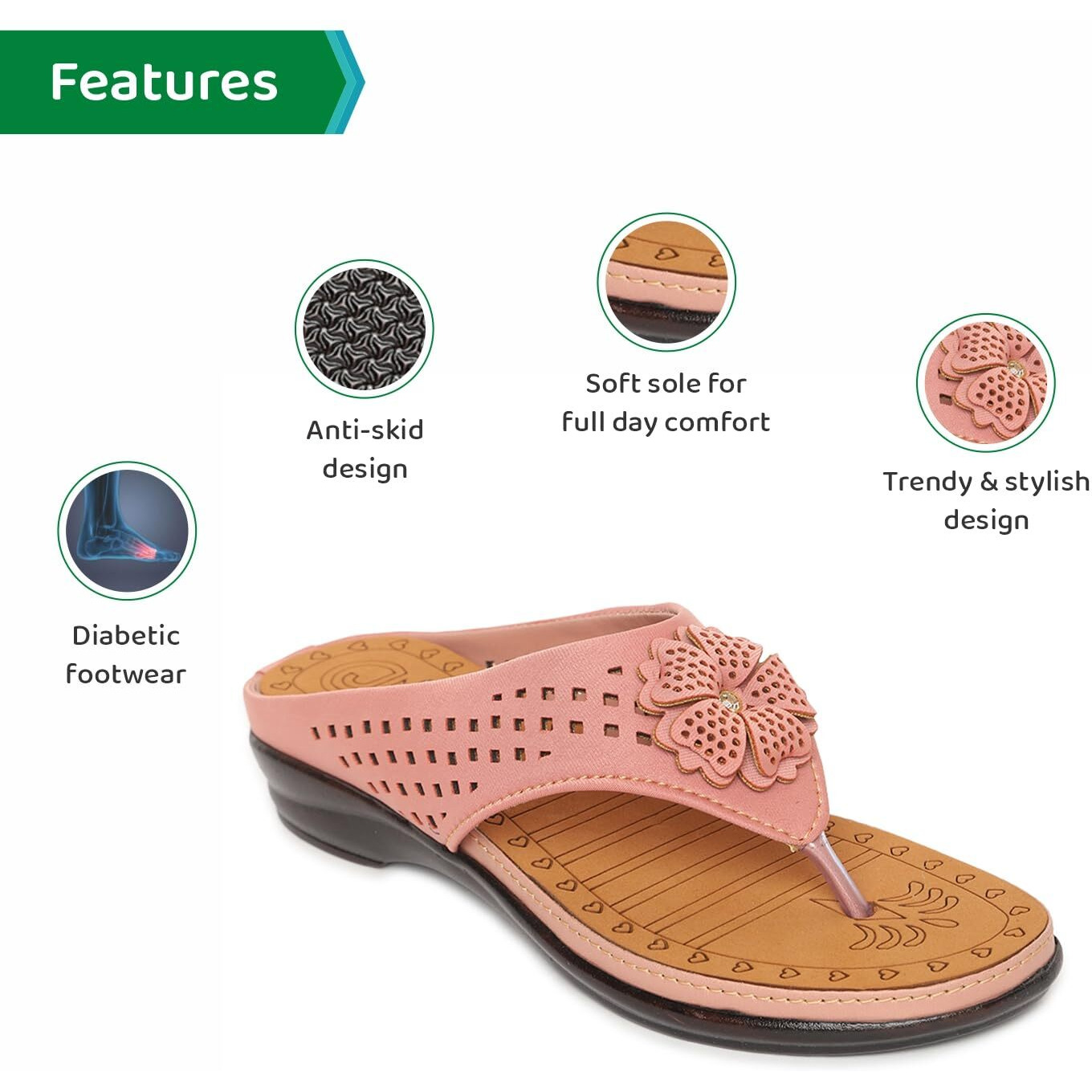 Ortho Joy Womens Fancy Doctor Soft Comfortable Slippers - Light Pink