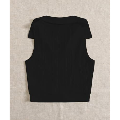 Toplot Women's V-Neck Solid Textured Tank Top (Collar-Tank-Top-5193-Black-Xl)