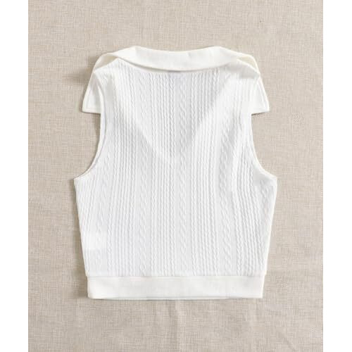 Toplot Women's V-Neck Solid Textured Tank Top (Collar-Tank-Top-5193-White-L)