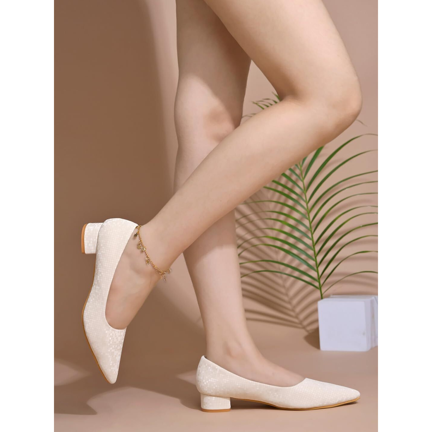 Shoetopia Embellished Shimmery Cream Pumps For Women & Girls. /Eu40