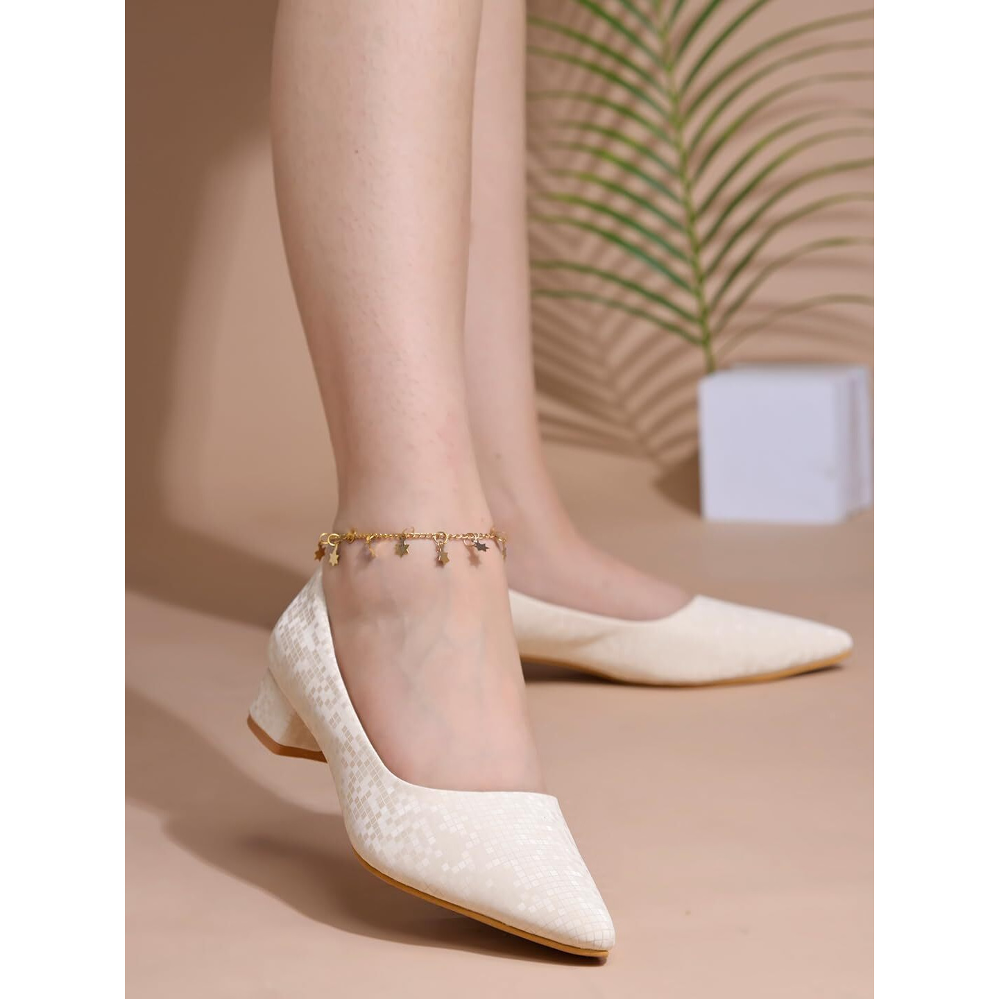 Shoetopia Embellished Shimmery Cream Pumps For Women & Girls. /Eu40