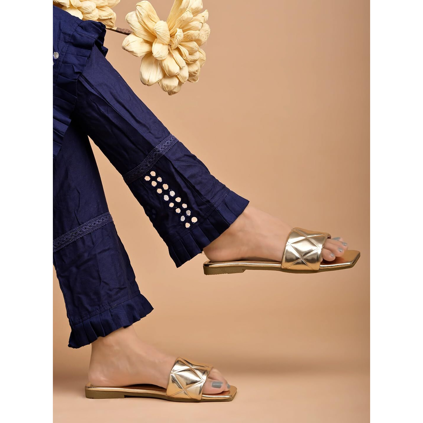 Shoetopia Stylish Embellished Golden Flats For Women /Eu40