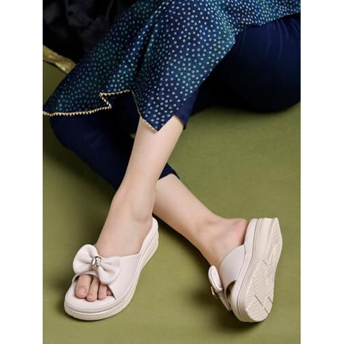 Shoetopia Comfortable Cream Platform Heels For Women & Girls /Eu36