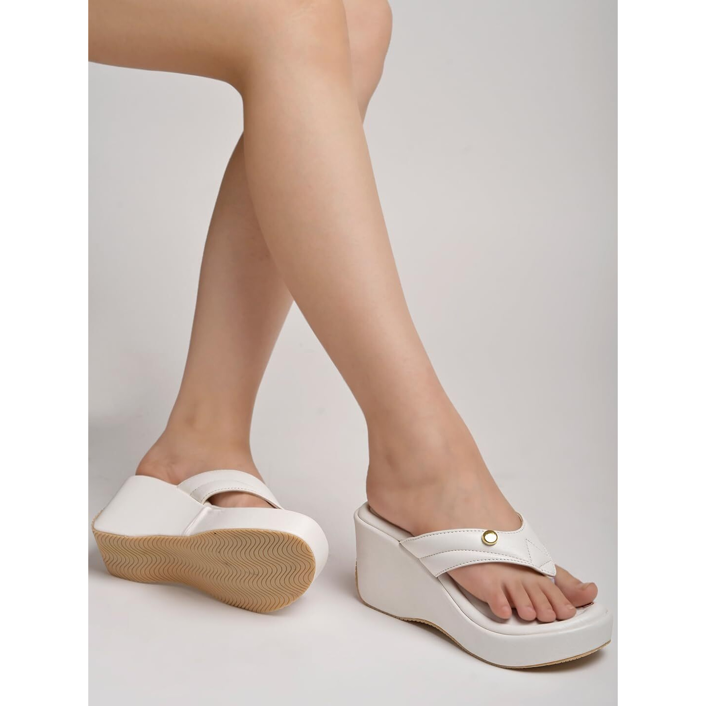 Shoetopia Women's Stylish & Durable Synthetic Wedge Sandals With Resin Footwear Comfort, Perfect For Casual & Dressy Occasions, Trendy Design, Adjustable Fit-White-Eu41