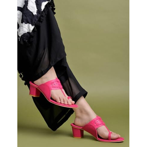 Shoetopia Classic Heeled Pink Kolhapuri For Women /Eu39