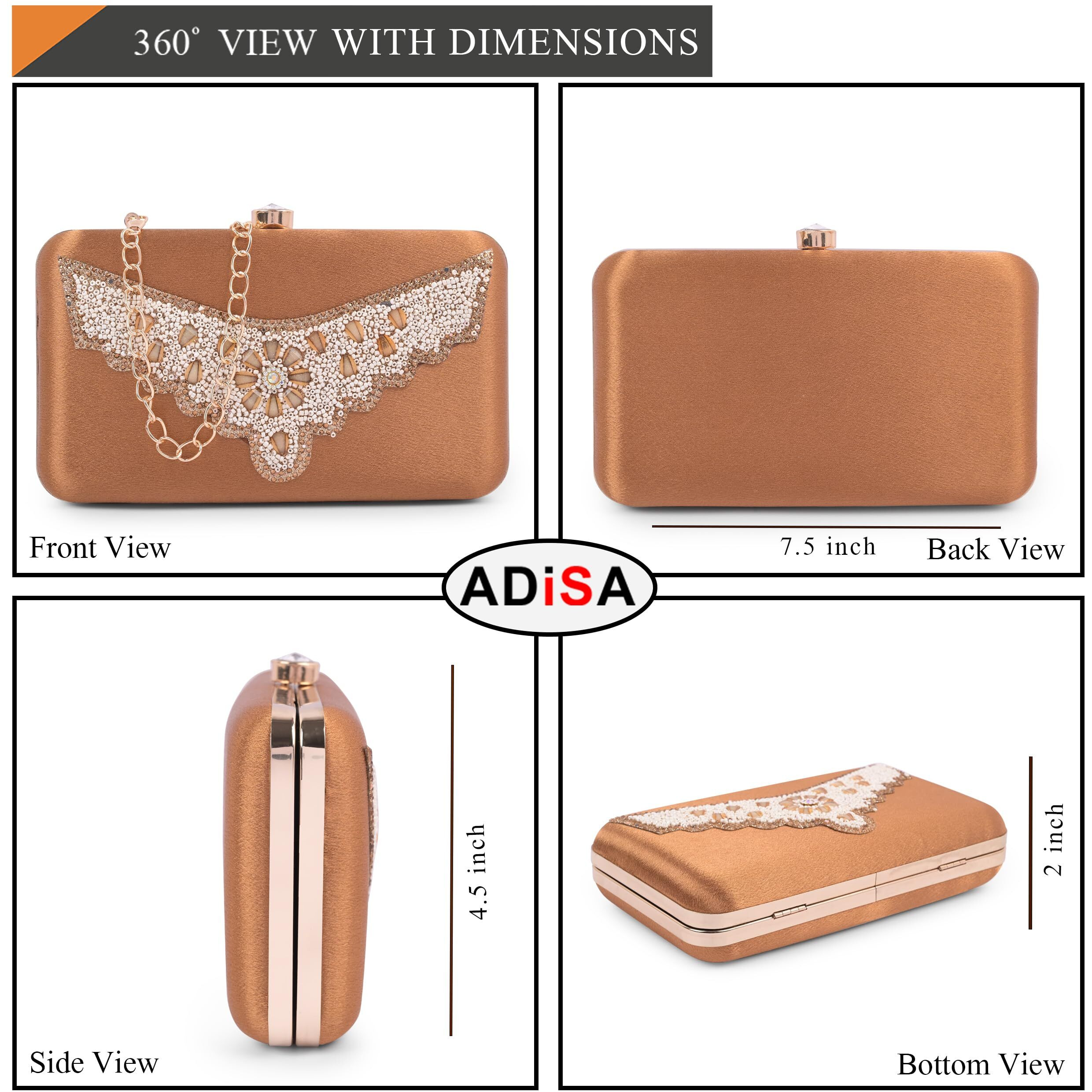 Adisa Beaded Formal Party Clutch With Pearls Handle Gold Chain For Women And Girls (Cl110-Cop)