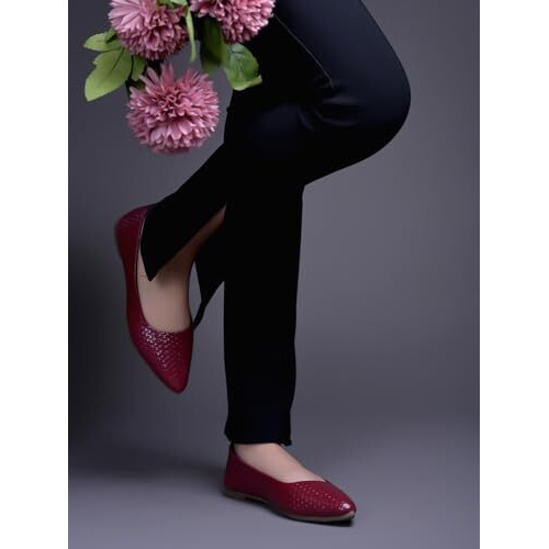 Shoetopia Women's Cherrytextured Bellies  Stylish Pointed Toe Flats For Office, Casual & Daily Eu41