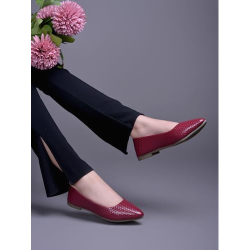 Shoetopia Women's Cherrytextured Bellies  Stylish Pointed Toe Flats For Office, Casual & Daily Eu41
