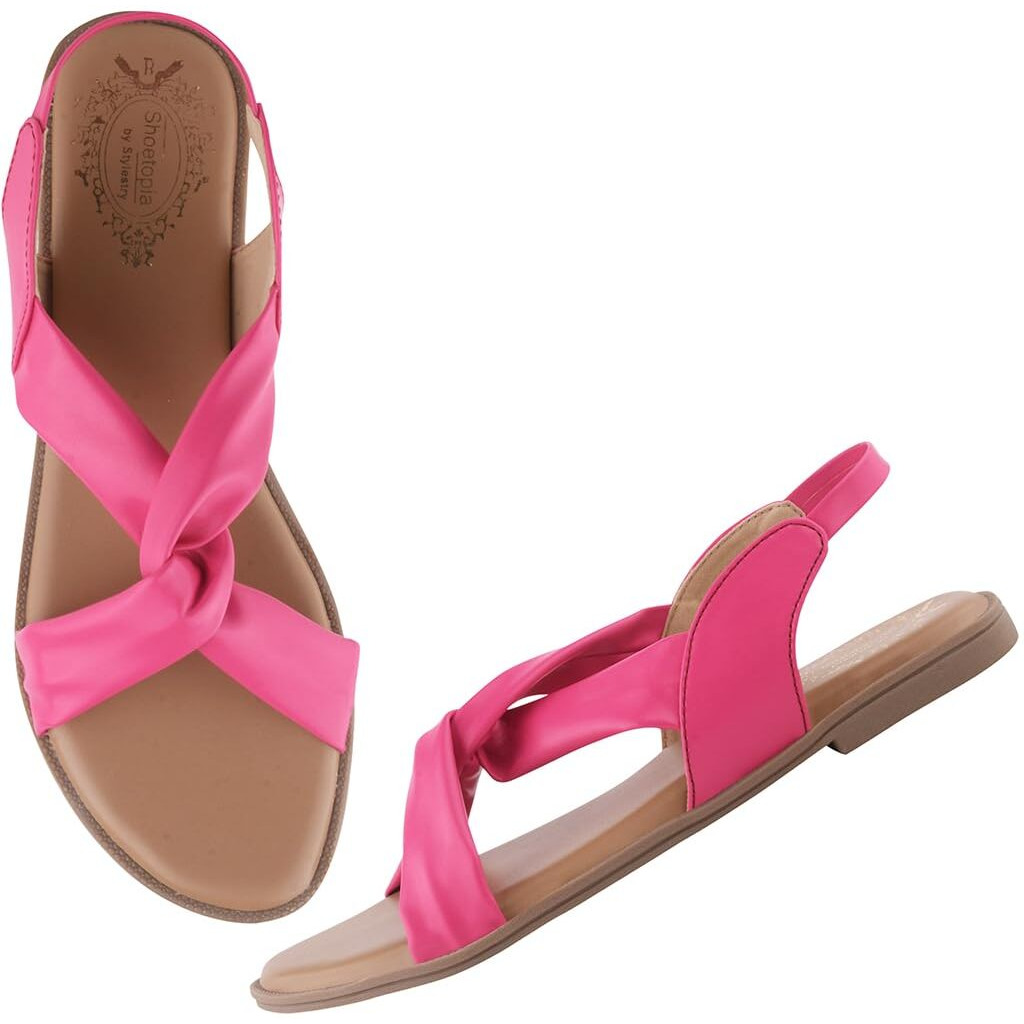 Shoetopia Cross Strap Magenta Flat Sandals For Women & Girls -Eu38