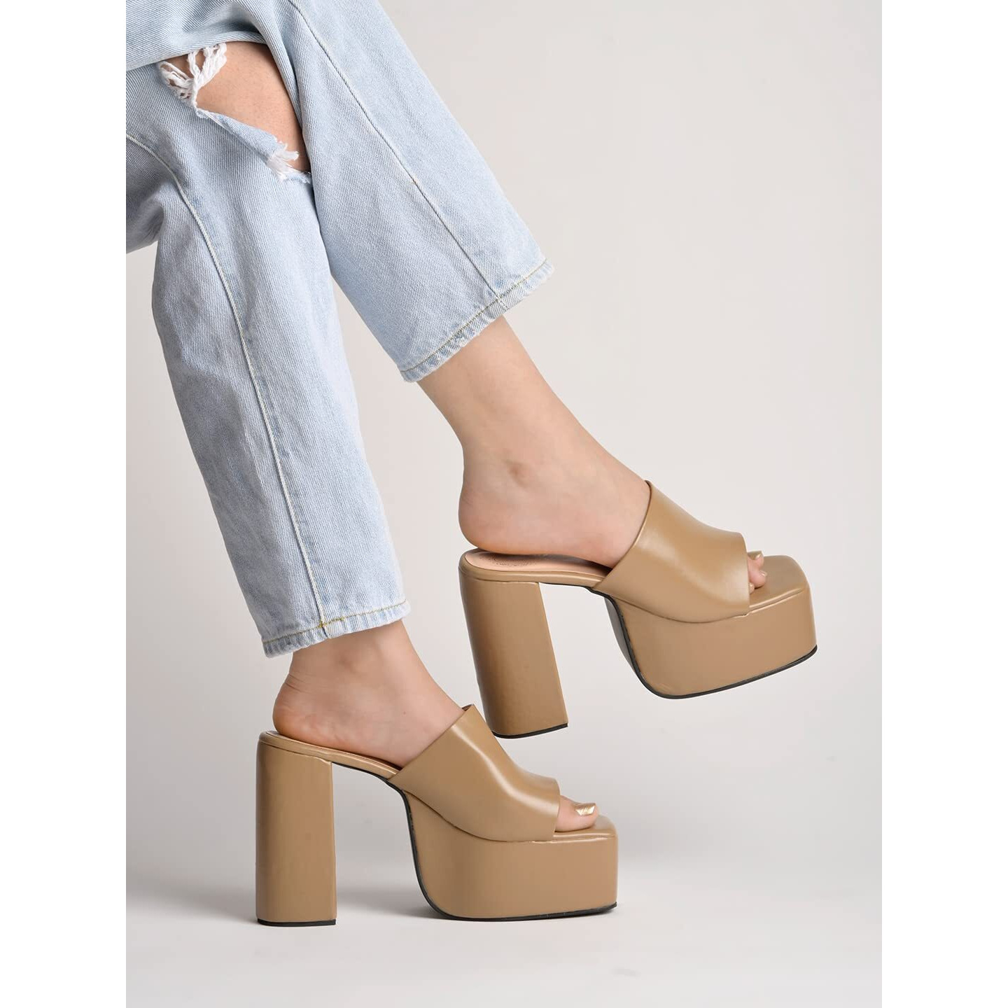 Shoetopia Stylish Solid Beige Block Heels For Women & Girls /Uk6