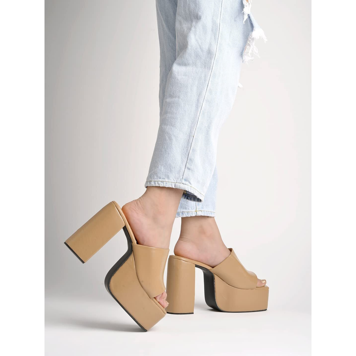 Shoetopia Stylish Solid Beige Block Heels For Women & Girls /Uk6