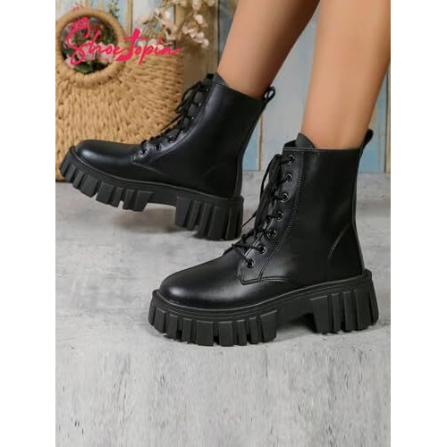 Shoetopia Women's Ankle Boot-4 Kids Uk (Girls-Bt-Tank-Black)-Eu37