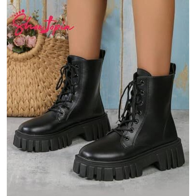 Shoetopia Women's Ankle Boot-4 Kids Uk (Girls-Bt-Tank-Black)-Eu37