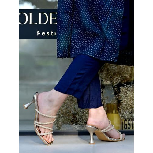 Shoetopia Embellished Golden Heels For Women & Girls /Eu40