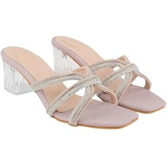 Shoetopia Stylish Embellished Rhinstone Detailed Rose-Gold Heels For Women & Girls /Eu41