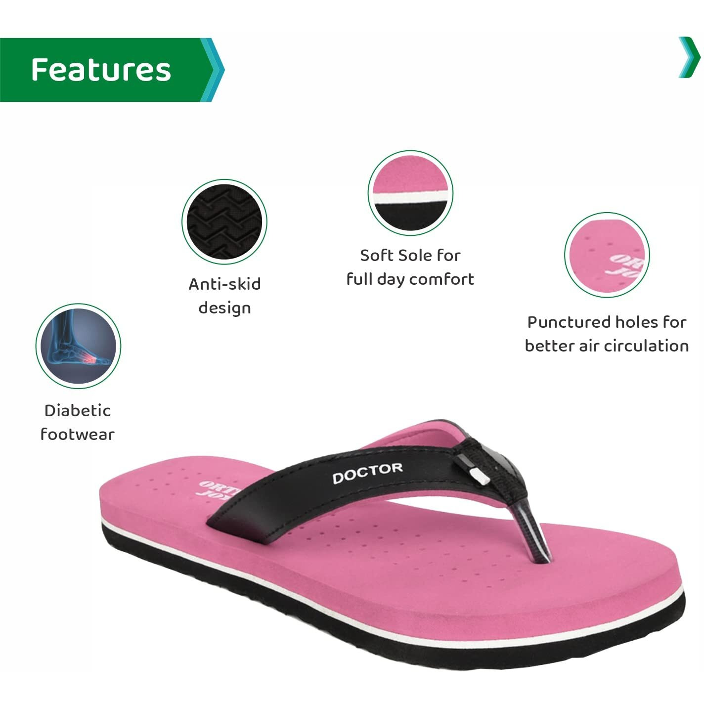Ortho Joy Women's Doctor Orthopedic Soft Slippers - Pink