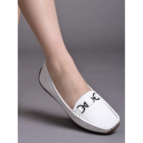 Shoetopia Smart Casual White Boots Loafers For Women & Girls /Eu40