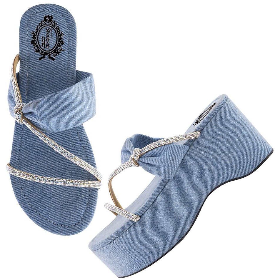 Shoetopia Women's Wedge Sandal-8 Kids Uk (Girls-P-Jeans-Blue)-Eu41