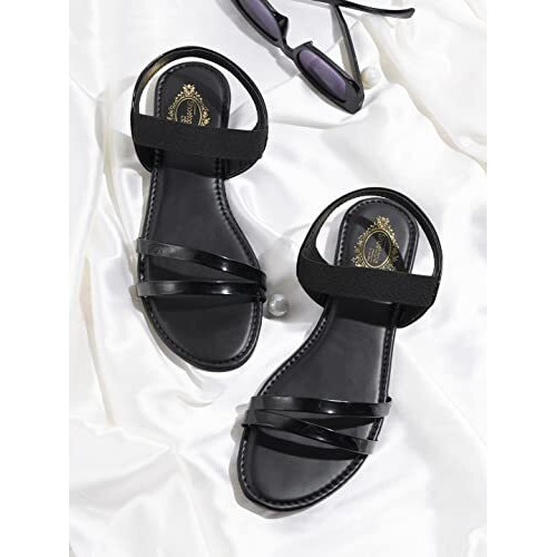 Shoetopia Girls Girls-Flat-107 Black Flat Sandal - 8 Uk (Girls-Flat-107-Black)
