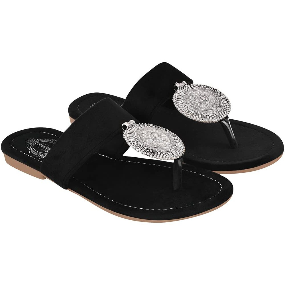 Shoetopia Ethnic Jewel Detailed Black Flats