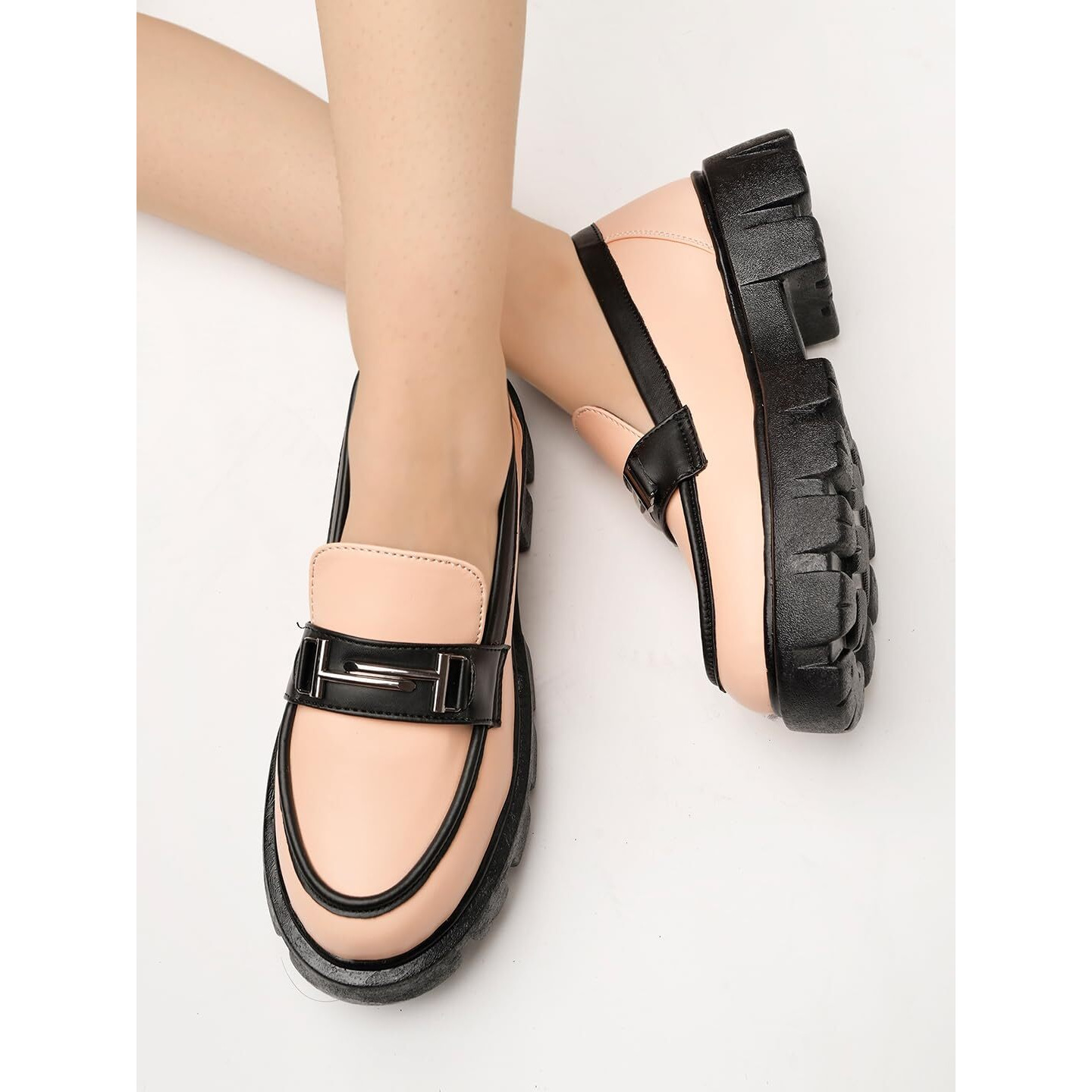 Shoetopia Front Buckle Detailed Peach Loafers For Women & Girls /Uk7-Eu40