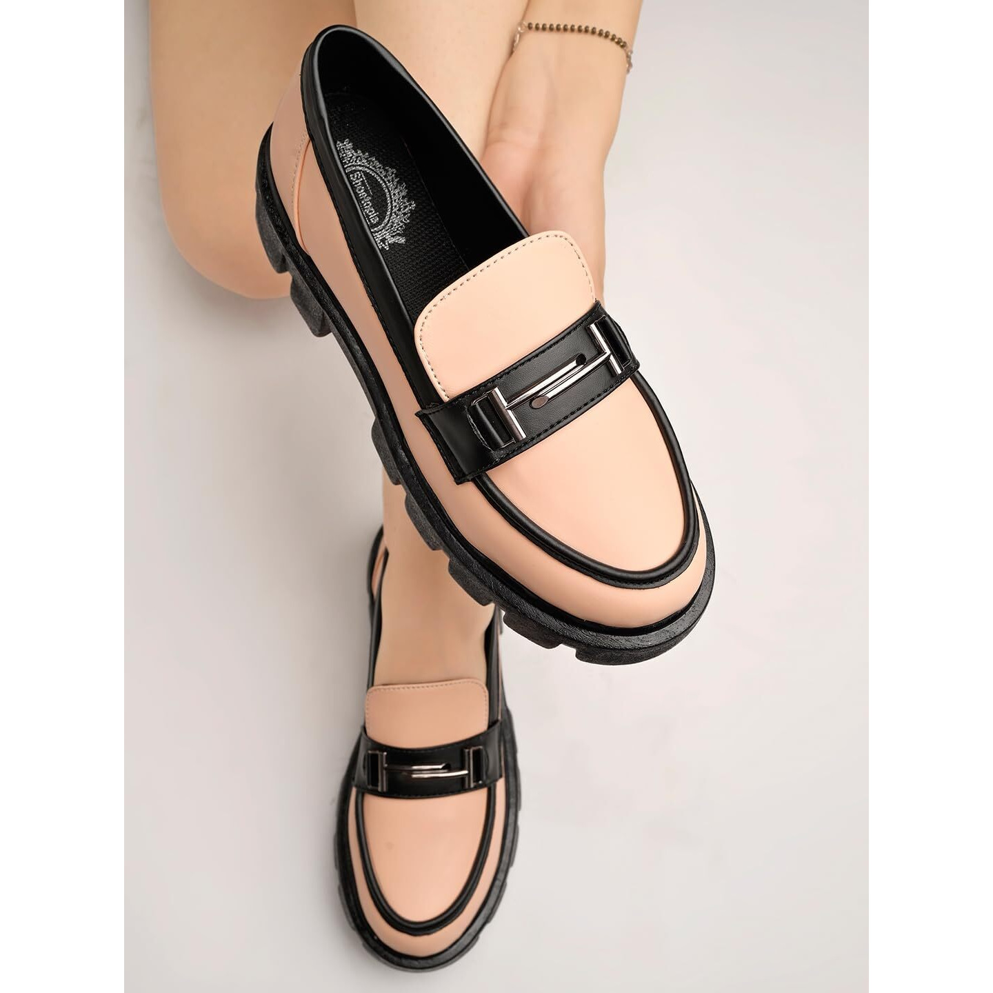 Shoetopia Front Buckle Detailed Peach Loafers For Women & Girls /Uk7-Eu40