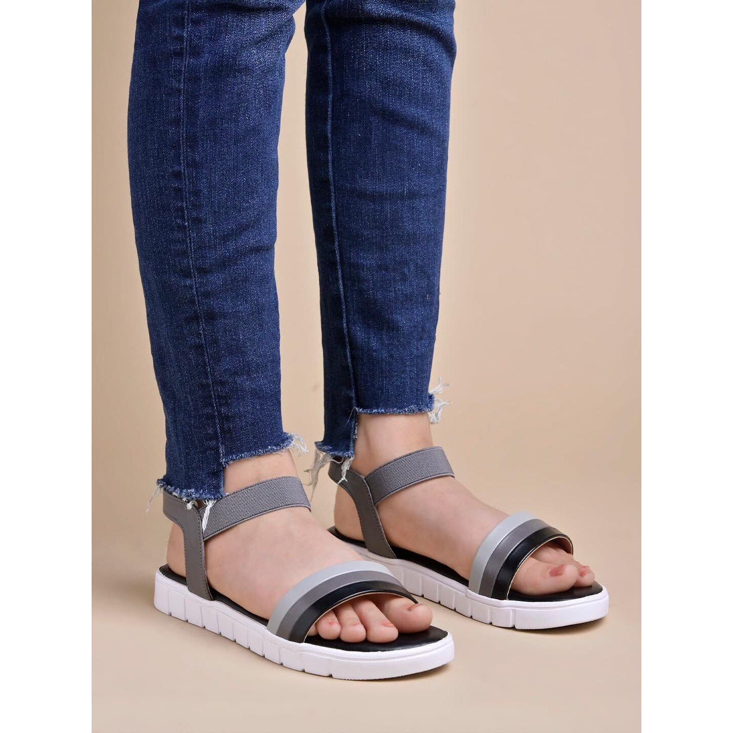 Shoetopia Women's Flat Sandal-8 Kids Uk (Snd-Time-Black)-Eu41