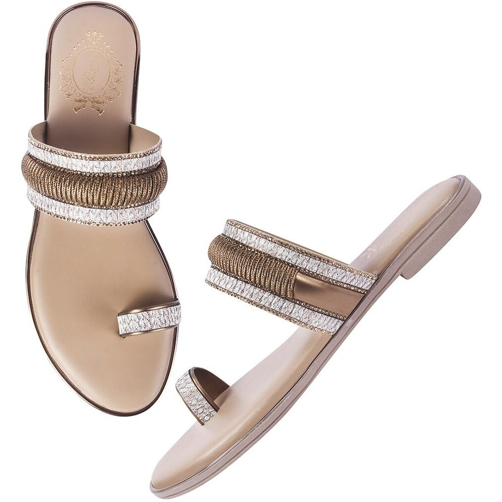Shoetopia Women's Ap-65 Flat Sandal-9 Kids Uk (Ap-65-Copper)-Eu42